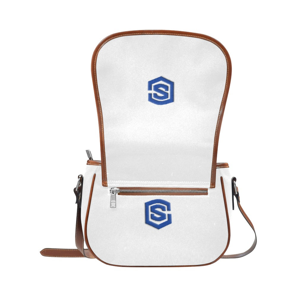 WHITE Saddle Bag WITH BLUE LOGO Saddle Bag (Model 1649) (Small)