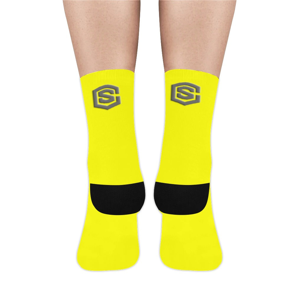 Yellow Sublimated Crew Socks (Made In USA) with Gray Logo Sublimated Crew Socks (Made In USA)