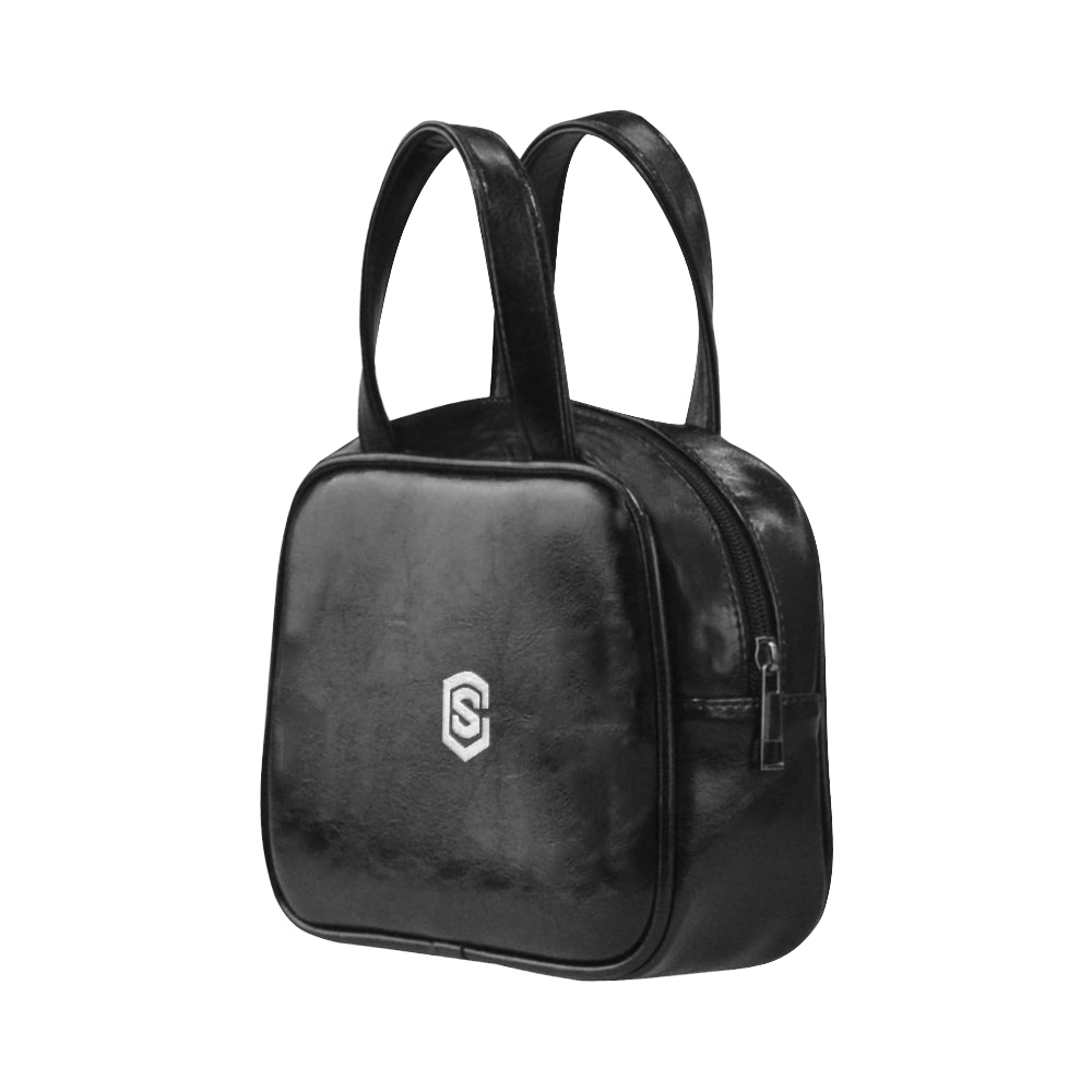 BLACK LEATHER TOP HANDLE HANDBAG silver logo Leather Top Handle Handbag (Model 1662)
