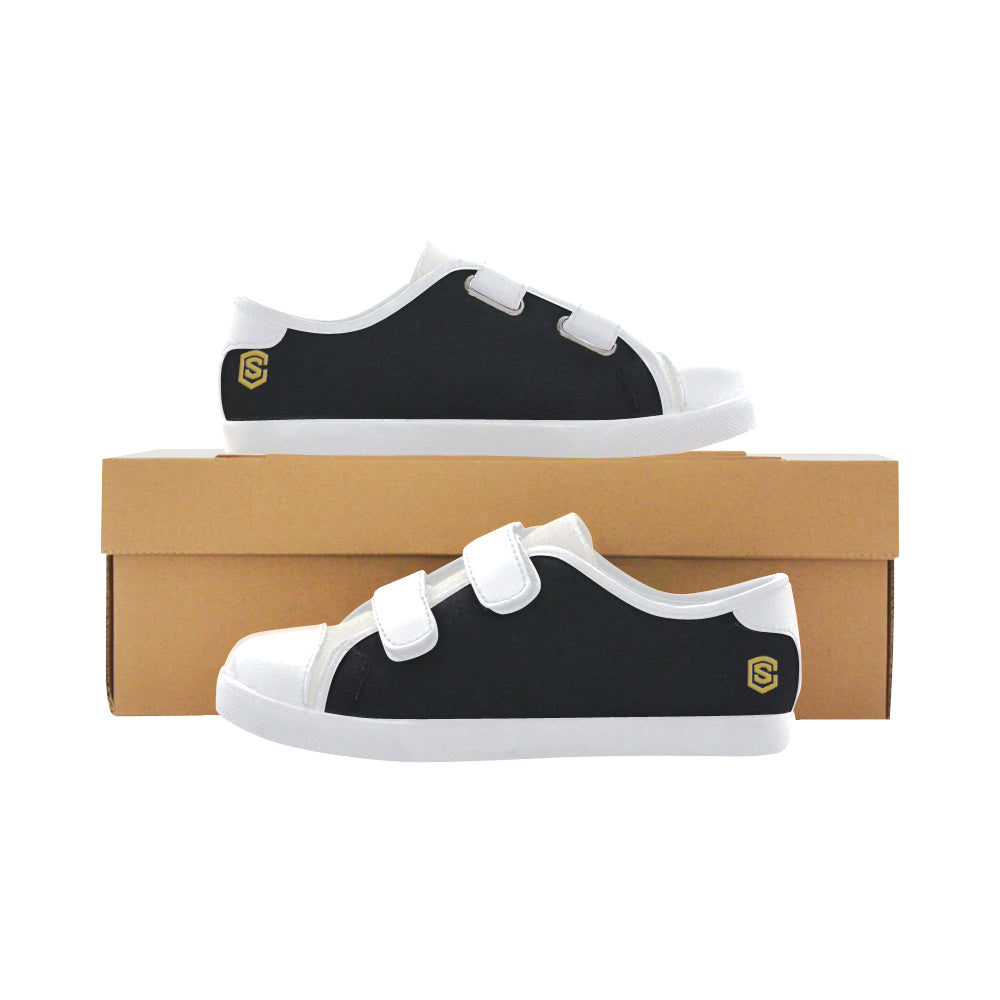 BLACK CANVAS KID SHOES gold logo Velcro Canvas Kid's Shoes (Model 008)