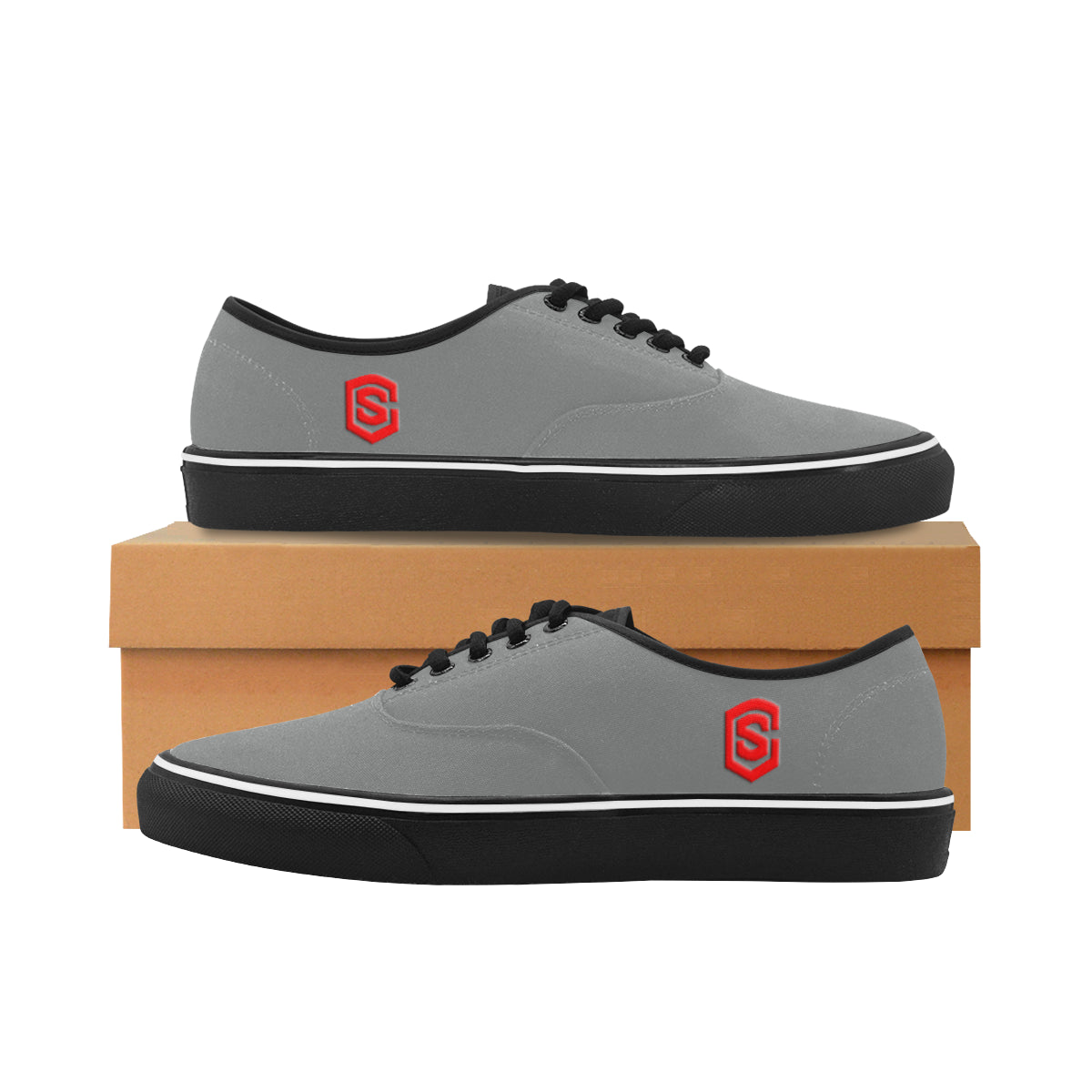 red logo Classic Men's Canvas Low Top Shoes/Large (Model E001-4)