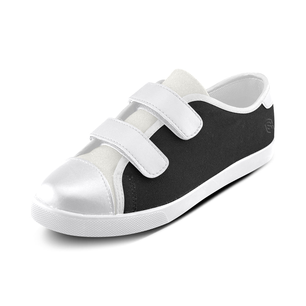 BLACK CANVAS KID SHOES black logo Velcro Canvas Kid's Shoes (Model 008)