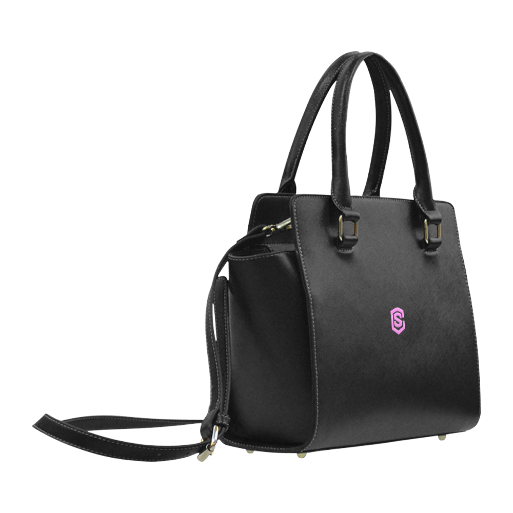 BLACK CLASSIC SHOULDER HANDBAG pink logo Classic Shoulder Handbag (Model 1653)