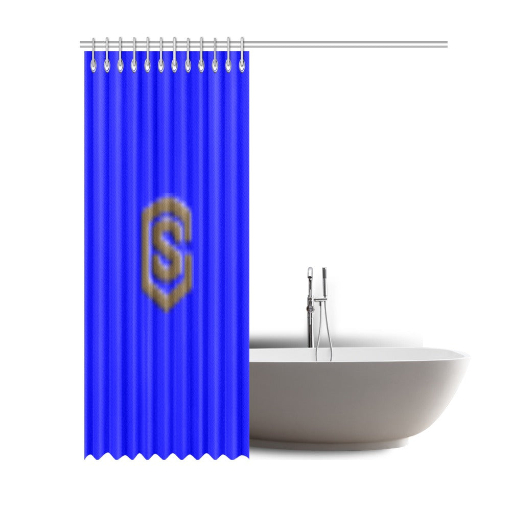 Blue Shower Curtain 69"x84" with Brown Logo Shower Curtain 69"x84"