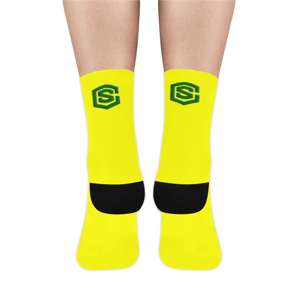 Yellow Sublimated Crew Socks (Made In USA) with Green Logo Sublimated Crew Socks (Made In USA)