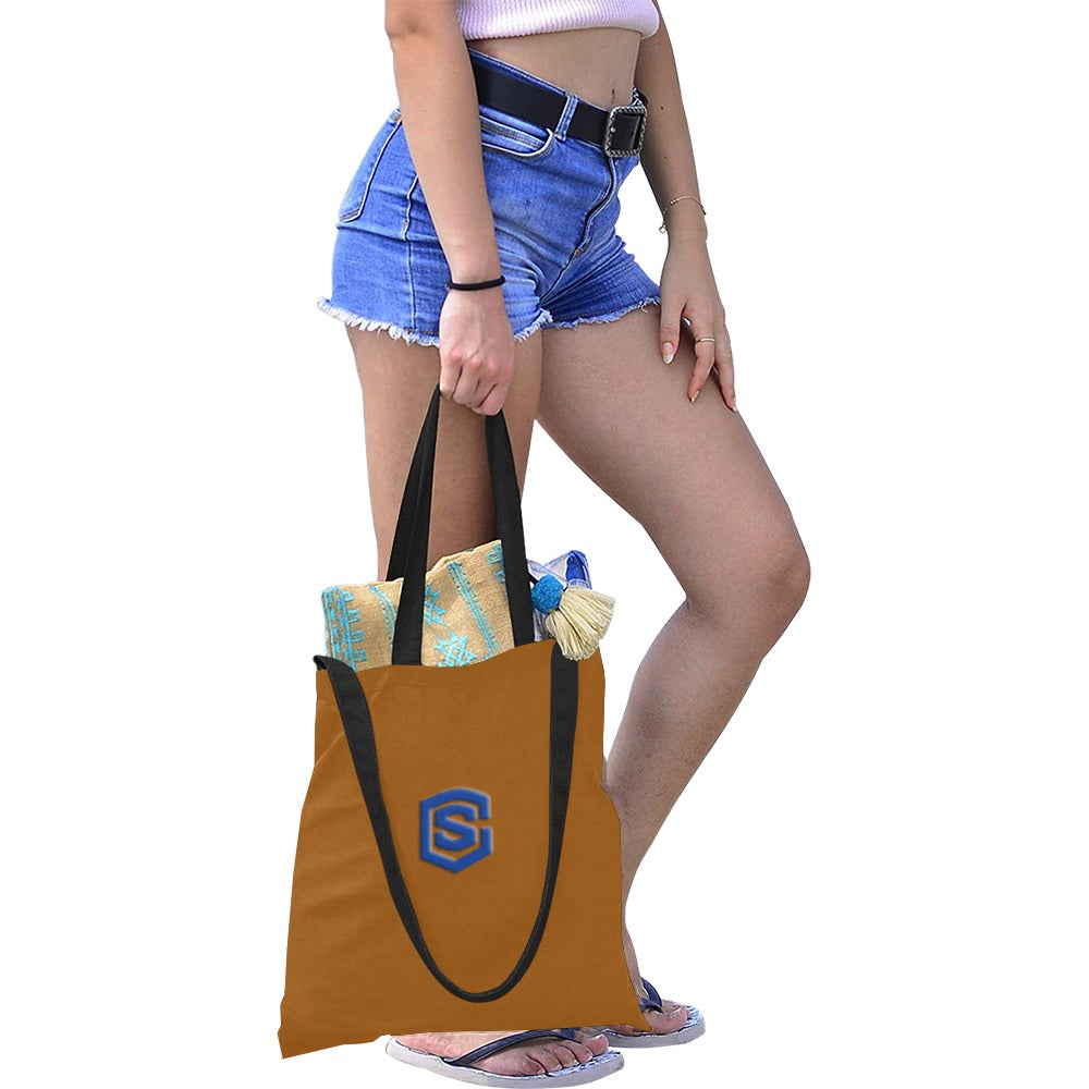 Brown All Over Print Canvas Tote Bag With Blue Logo All Over Print Canvas Tote Bag(Model1698)(Medium)