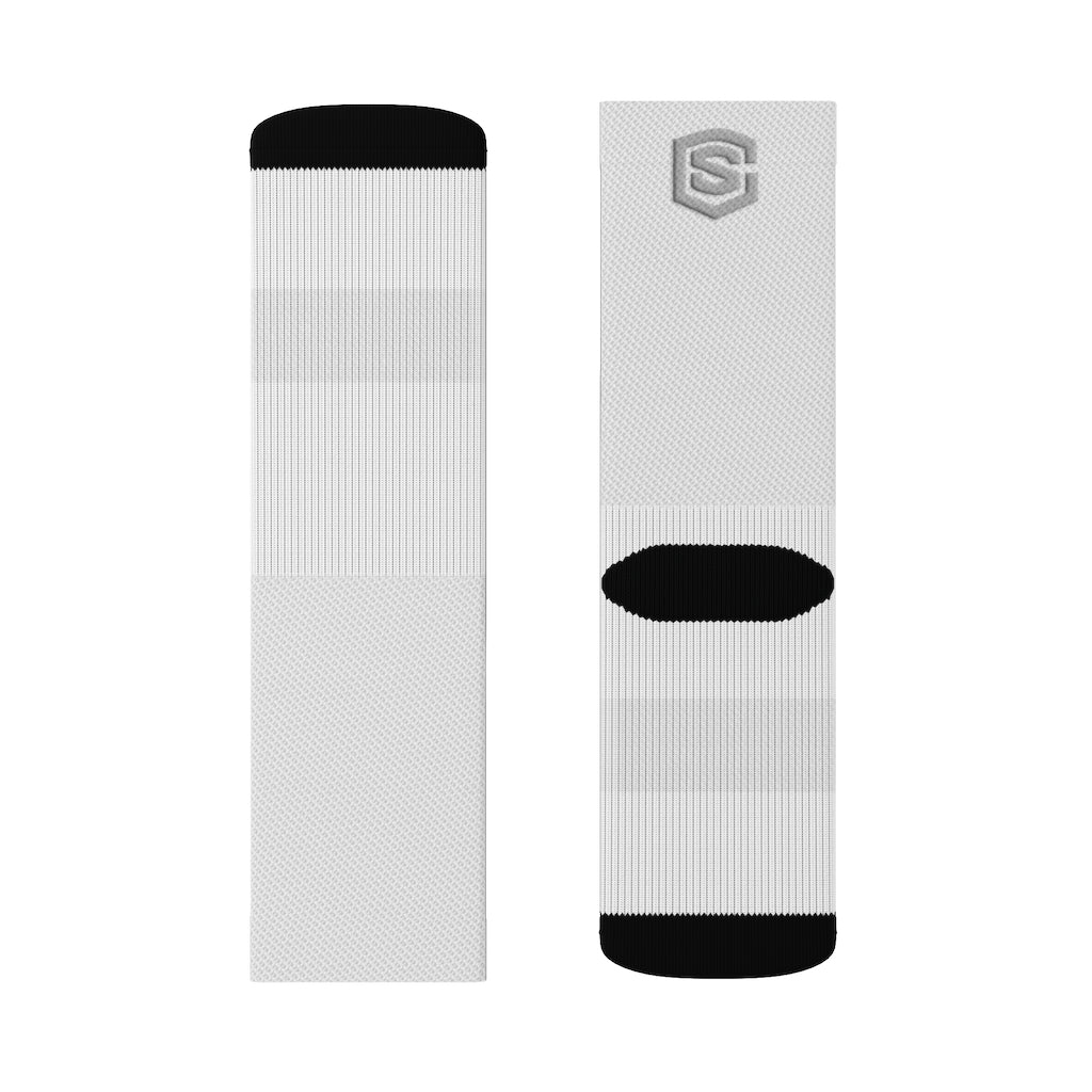 White Sublimation Socks Silver Logo