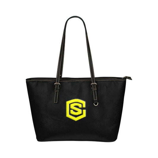 BLACK Leather Tote Bag WITH YELLOW LOGO Leather Tote Bag (Model 1651) (Big)