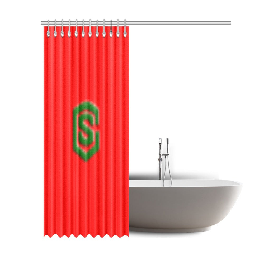 Red Shower Curtain 69"x84" with Green Logo Shower Curtain 69"x84"