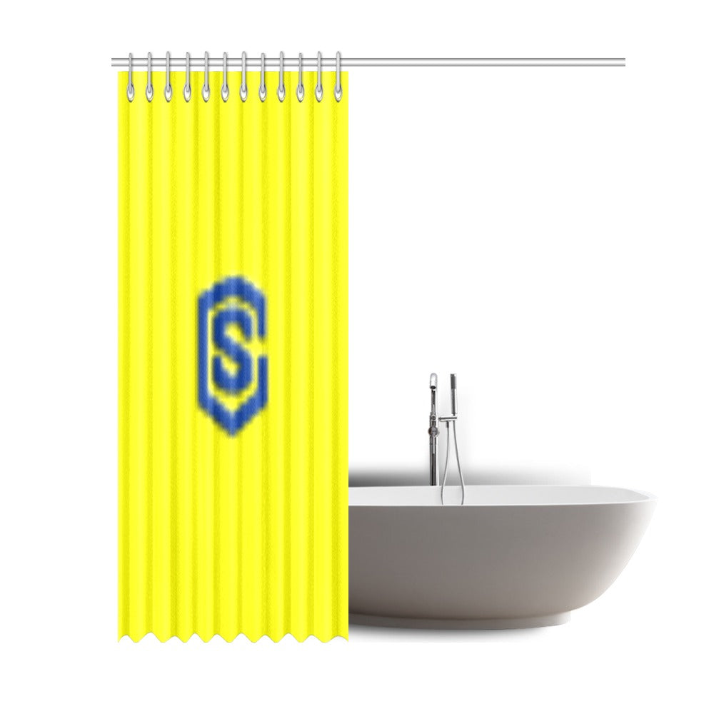 Yellow Shower Curtain 69"x84" with Blue Logo Shower Curtain 69"x84"