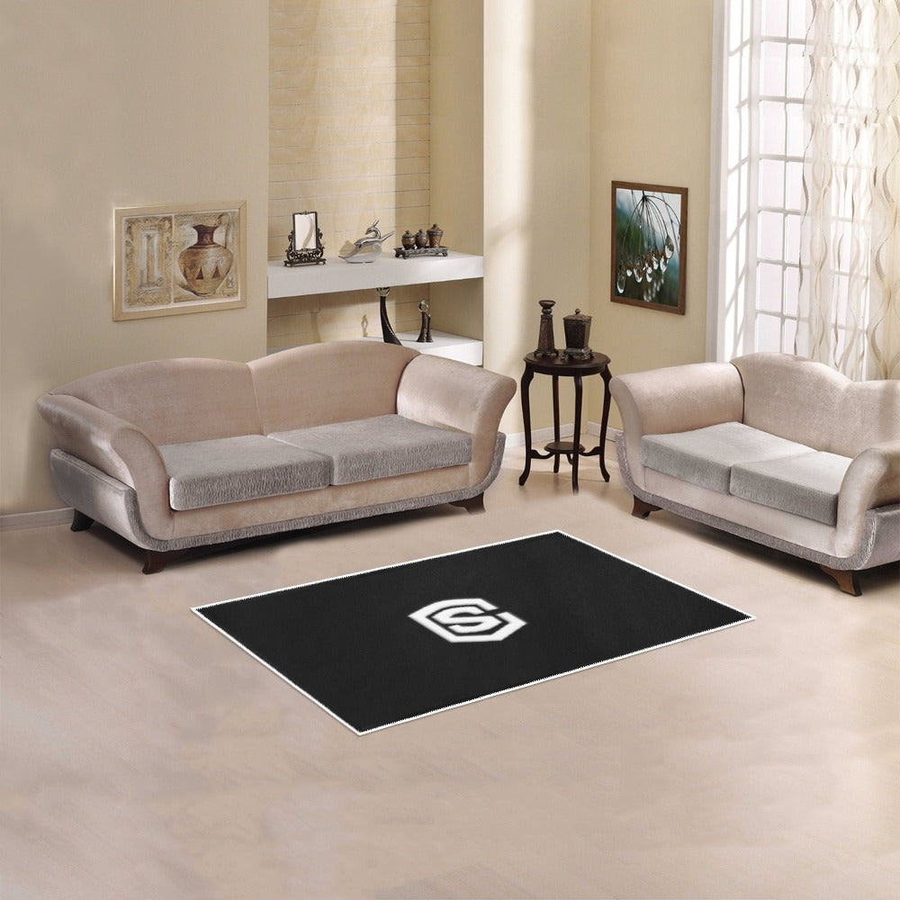 Black Area Rug 2.6' x 1.7' with White Logo Area Rug 2.6' x 1.7'