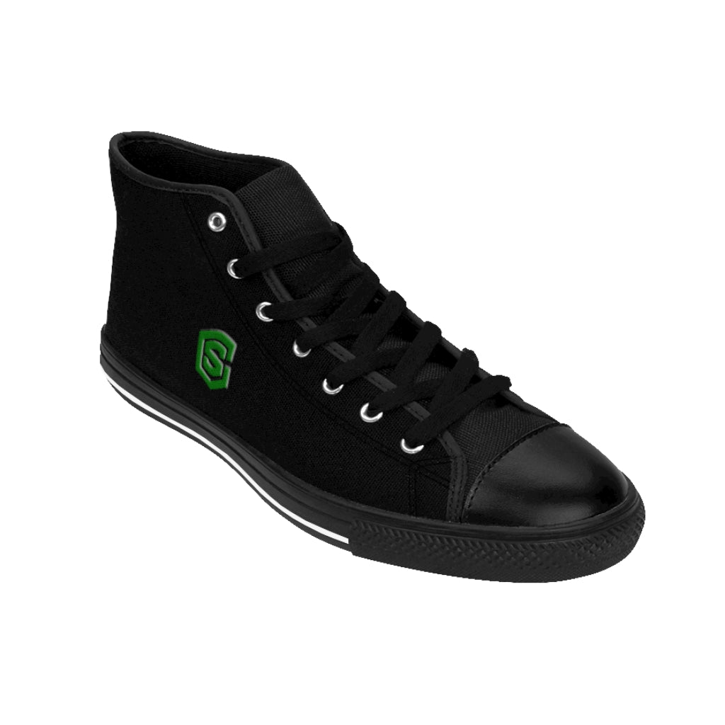 black Men's High-top Sneakers - green logo