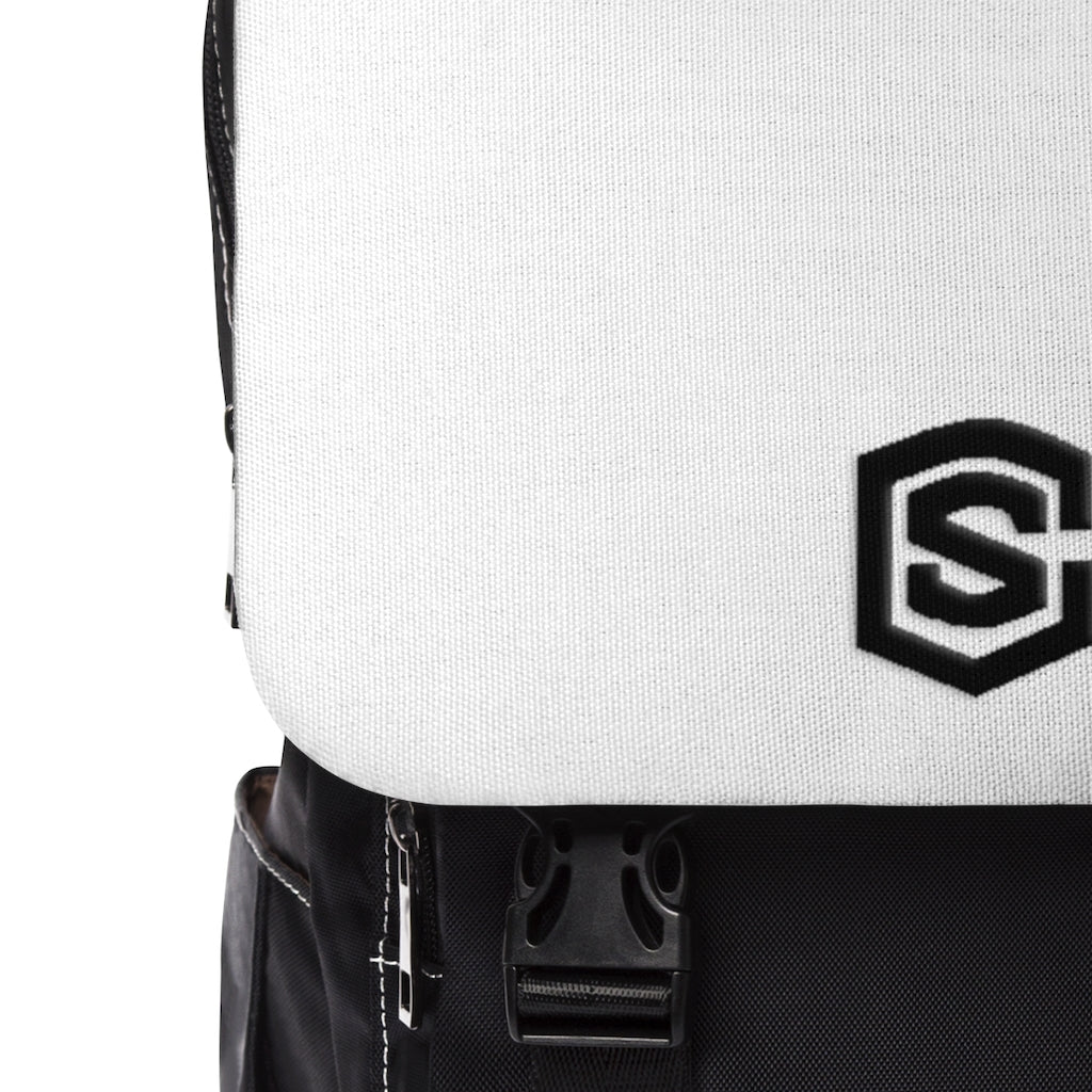 White Unisex Casual Shoulder Backpack Black logo