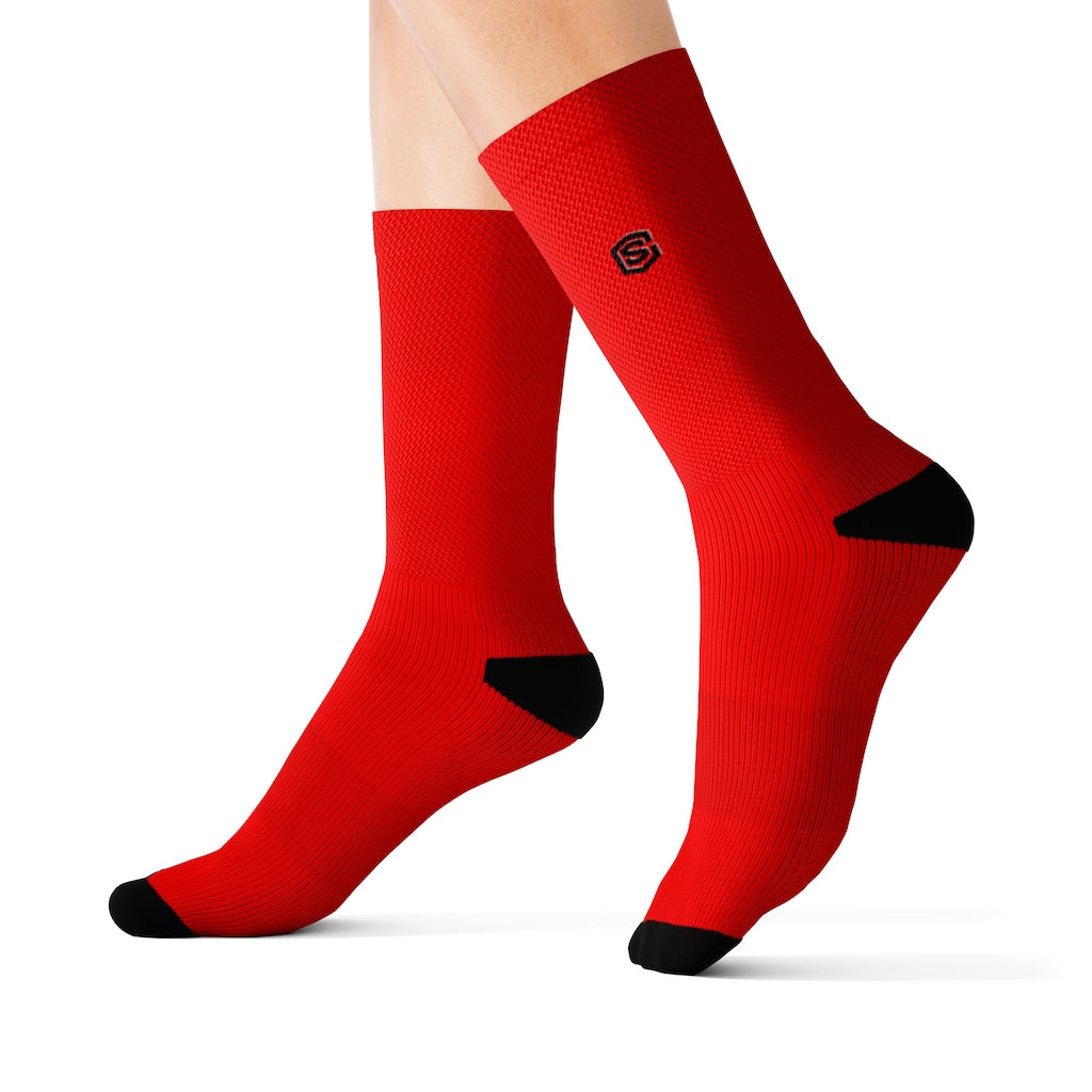 Red Sublimation Socks with Black Logo