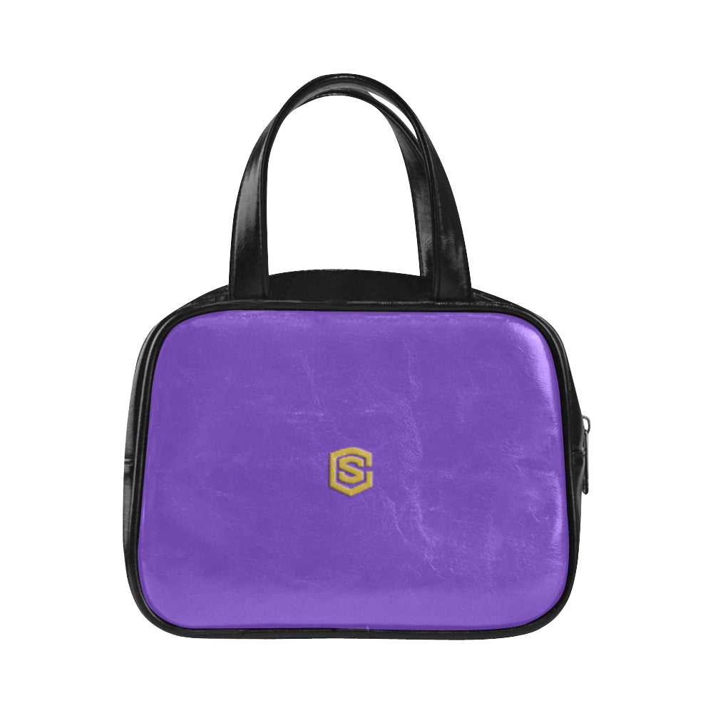 PURPLE LEATHER TOP HANDLE HANDBAG gold logo Leather Top Handle Handbag (Model 1662)