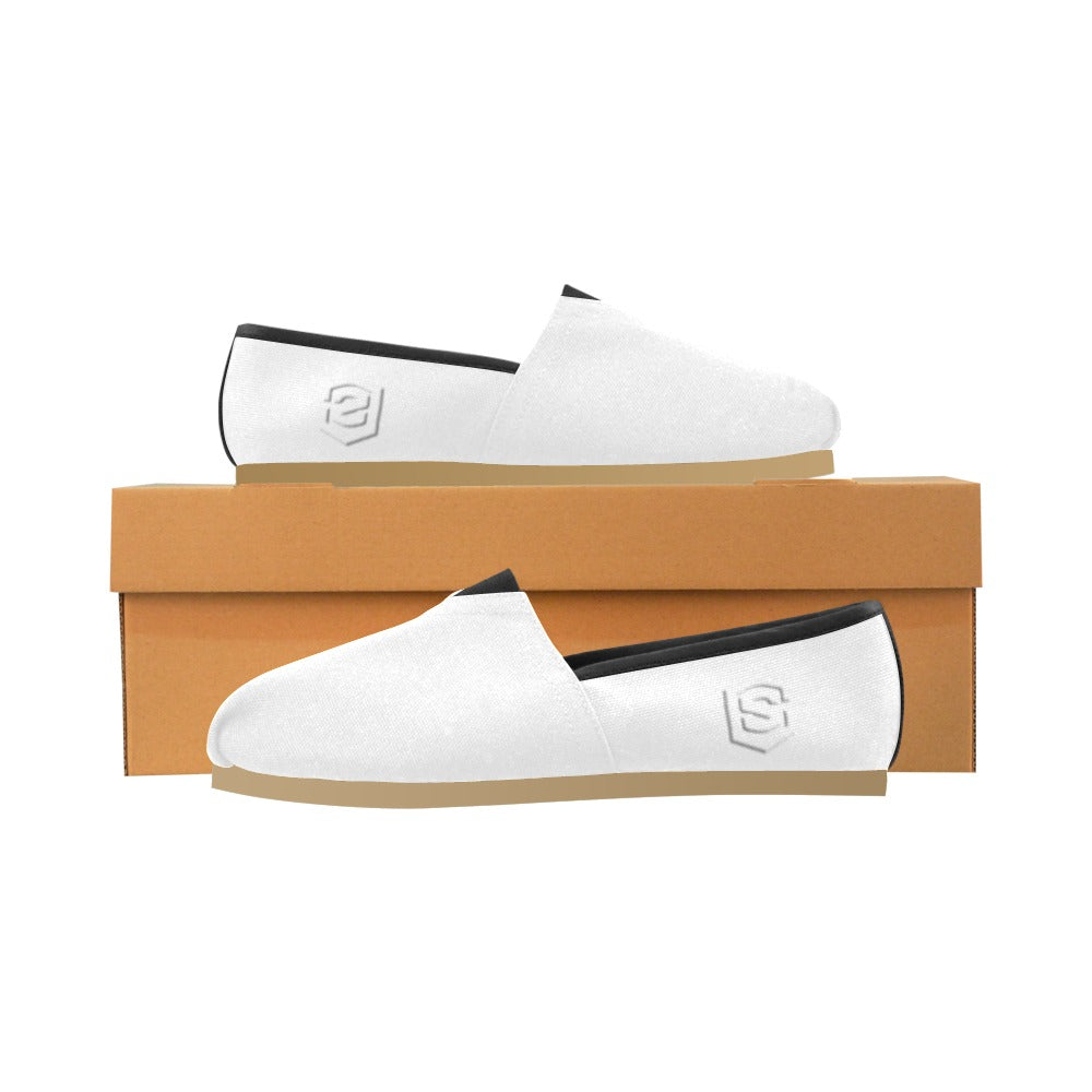 WHITE casual shoes for women WITH WHITE LOGO Casual Canvas Women's Shoes (Model 004) (Designs are mirrored)