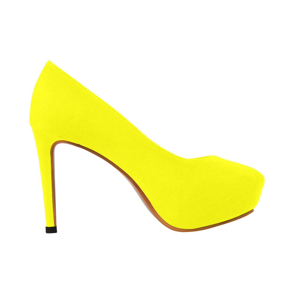 Yellow Women's Pumps With Blue Logo Women's High Heels (Model 044)