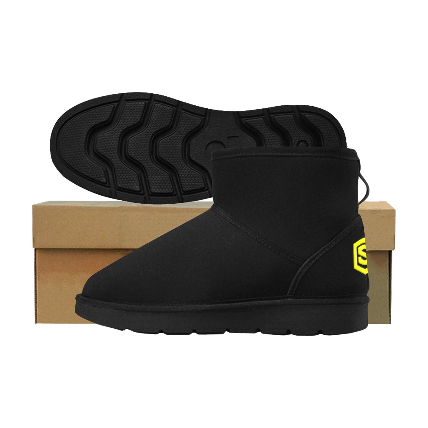 BLACK Low Top Men's Snow Boots WITH YELLOW LOGO Low Top Men's Snow Boots (Model 049)