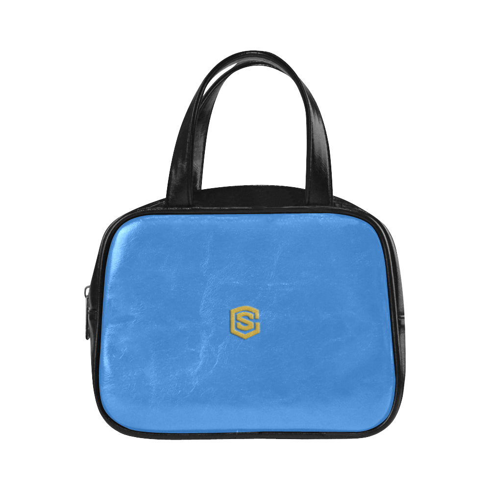 BLUE LEATHER TOP HANDLE HANDBAG gold logo Leather Top Handle Handbag (Model 1662)