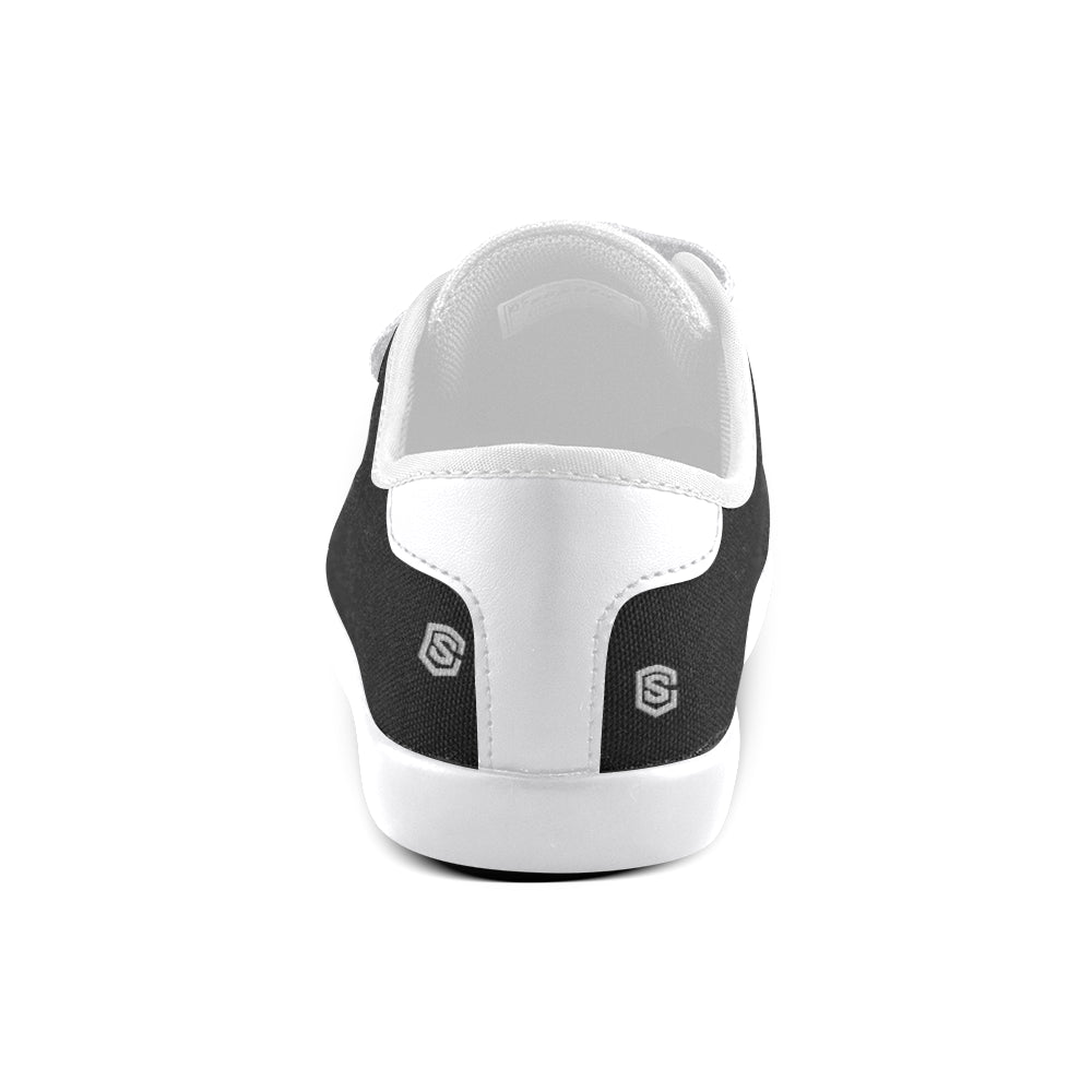 BLACK CANVAS KID SHOES silver logo Velcro Canvas Kid's Shoes (Model 008)