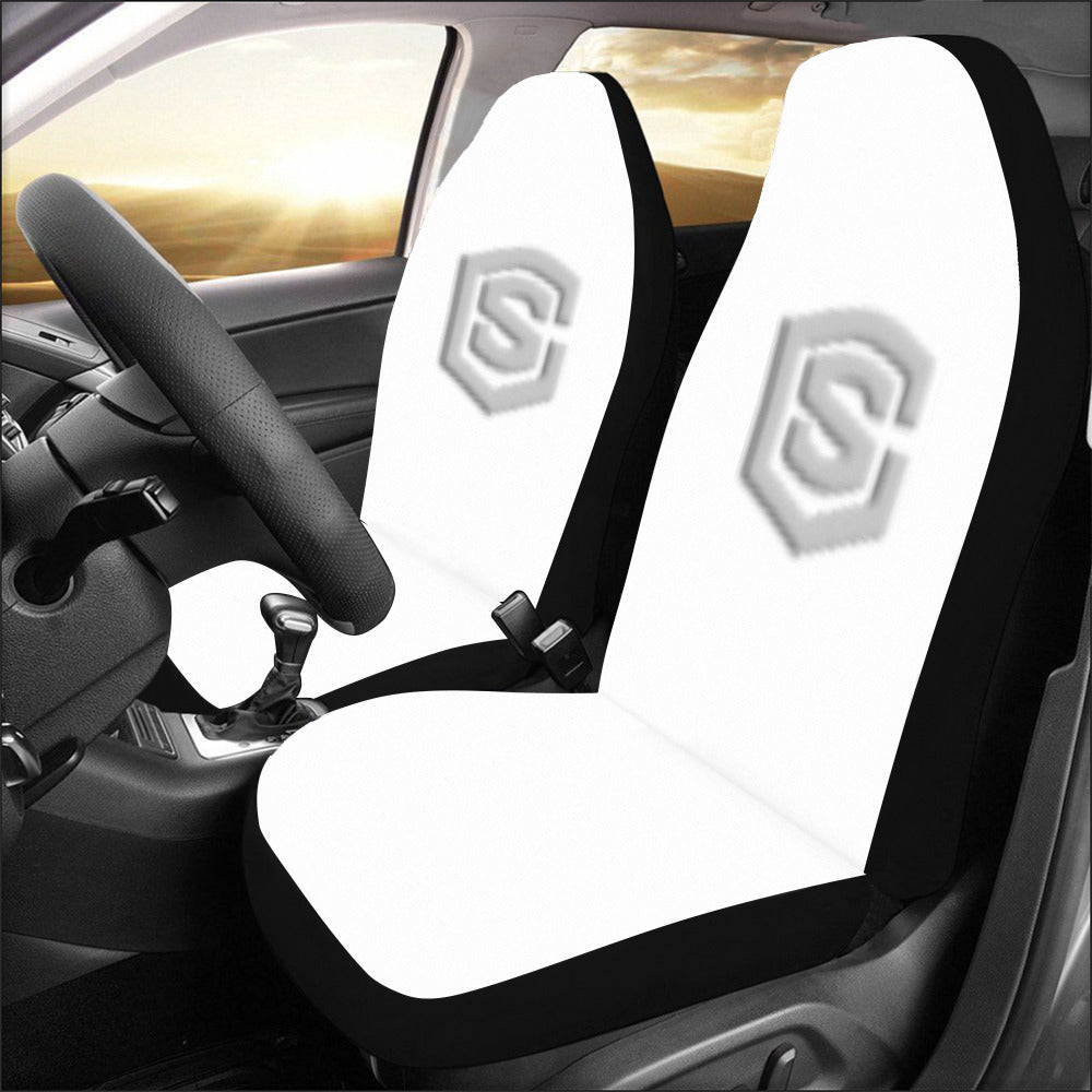 White Car Seat Covers Silver Logo Car Seat Covers (Set of 2)