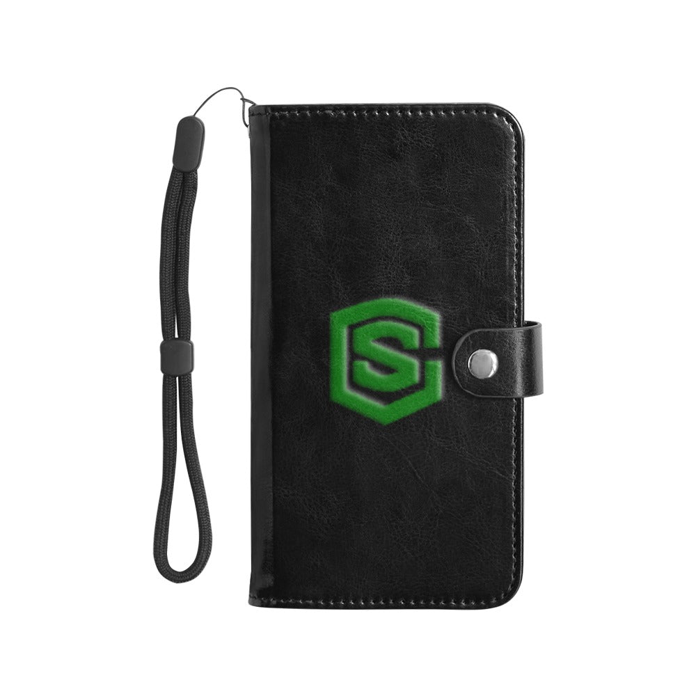 Black Flip Leather Purse for Mobile Phone(Model1703)(Large) with Green Logo Flip Leather Purse for Mobile Phone(Model1703)(Large)