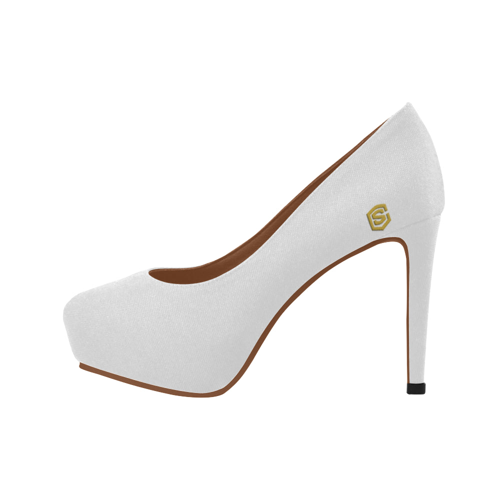 WHITE Women's High Heels gold logo Women's High Heels (Model 044)
