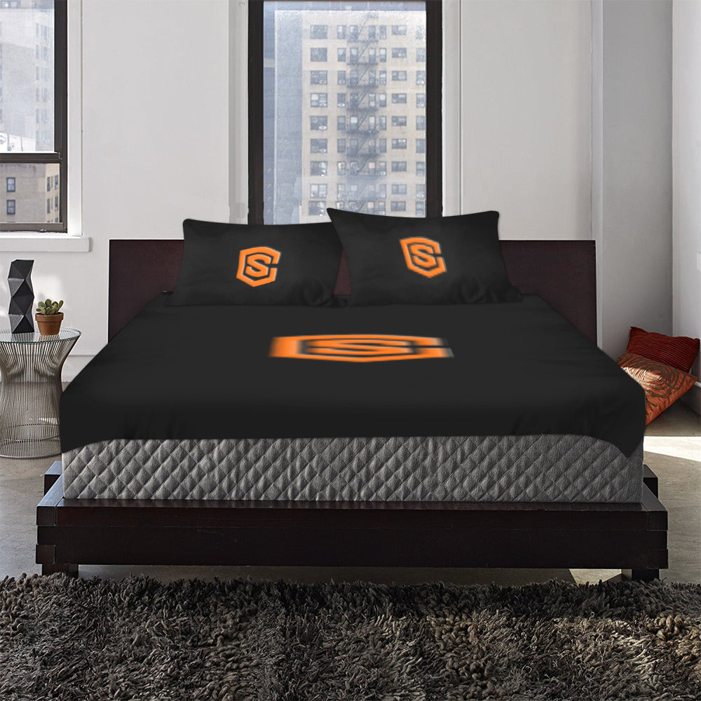 Black Duvet Cover Orange Logo 3-Piece Bedding Set (1 Duvet Cover 86"x70"; 2 Pillowcases 20"x30")(One Side)