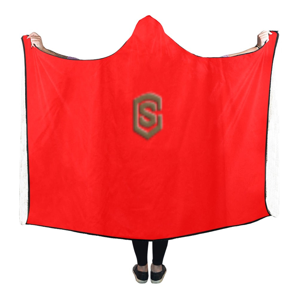 Red Hooded Blanket 80"x56" with Brown Logo Hooded Blanket 80"x56"