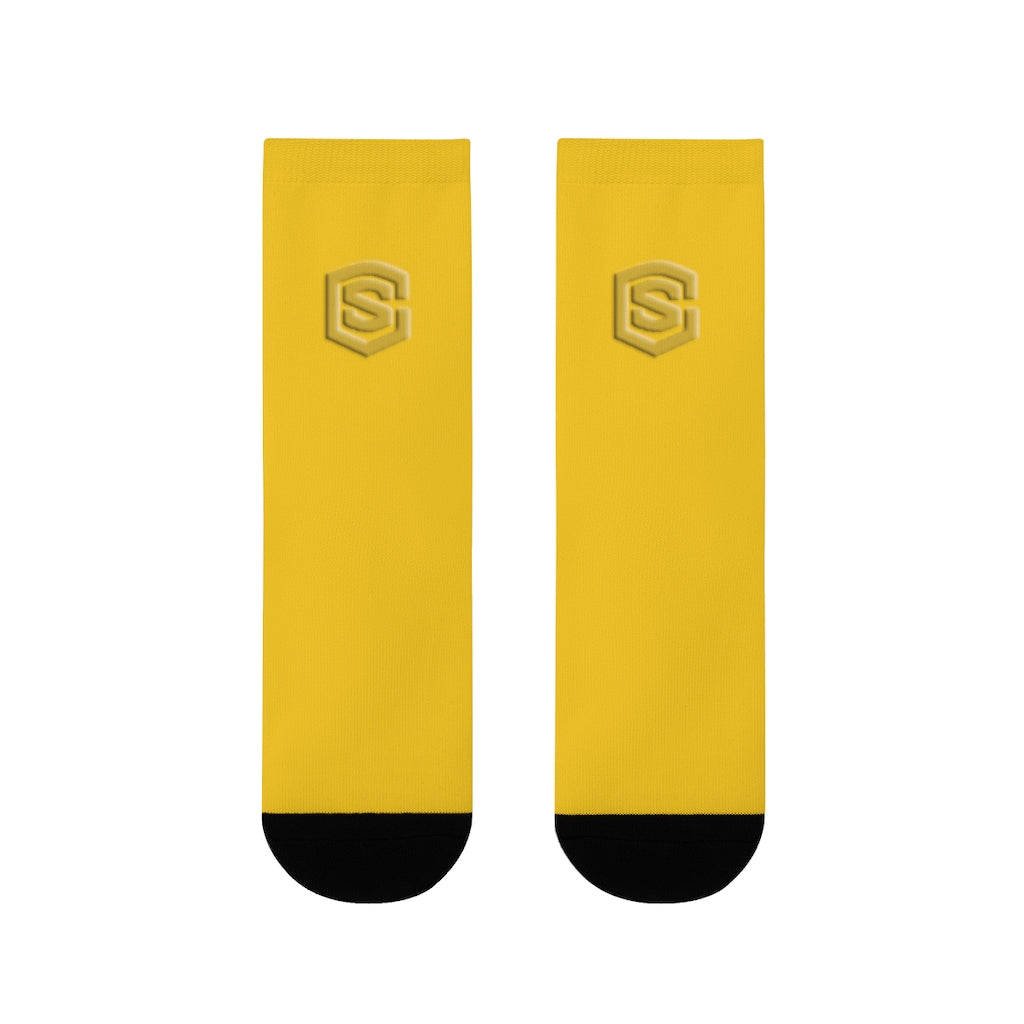 Yellow Sublimation Crew Socks (EU) Gold Logo