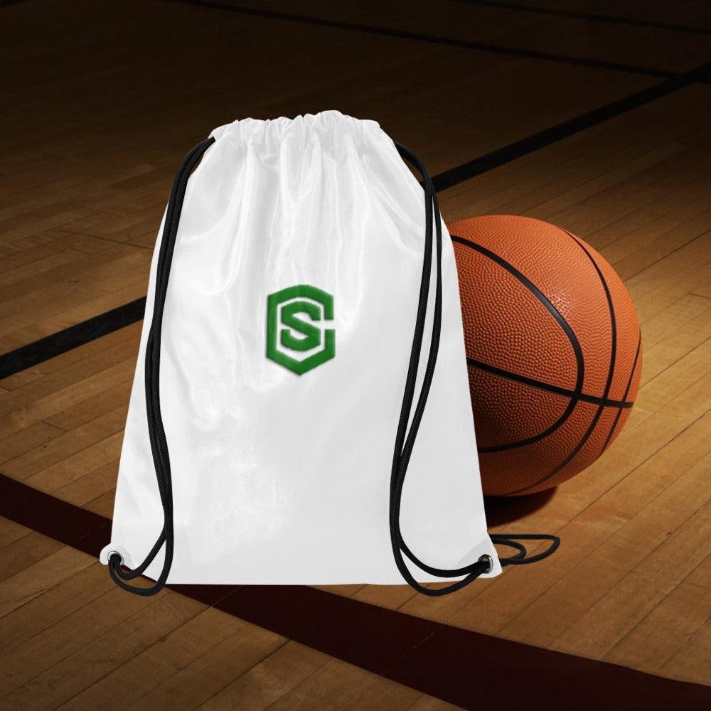 White Drawstring Bags Large With Green Logo Drawstring Bags (Model 1604) (Large)