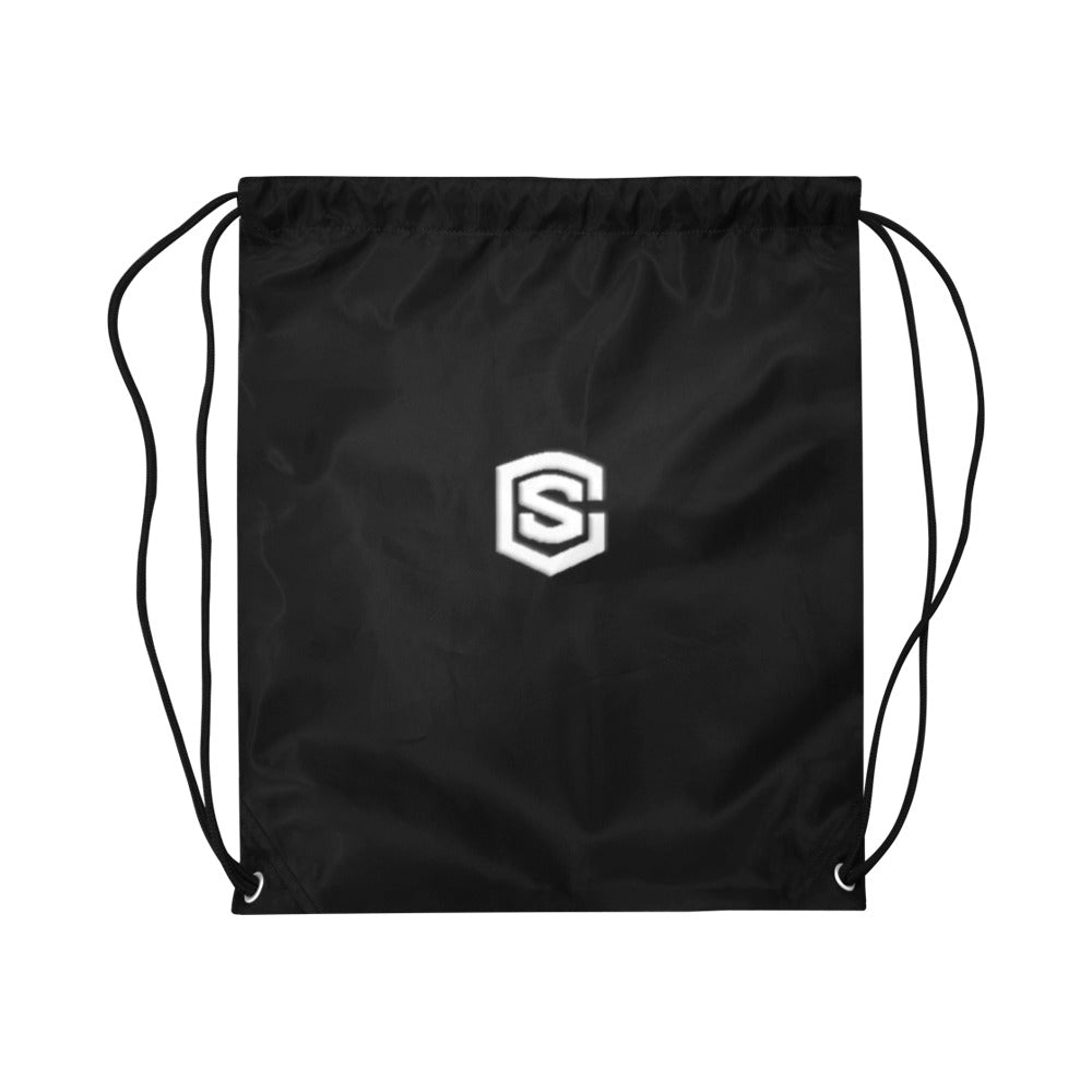 Black Drawstring Bags Large With White Logo Drawstring Bags (Model 1604) (Large)