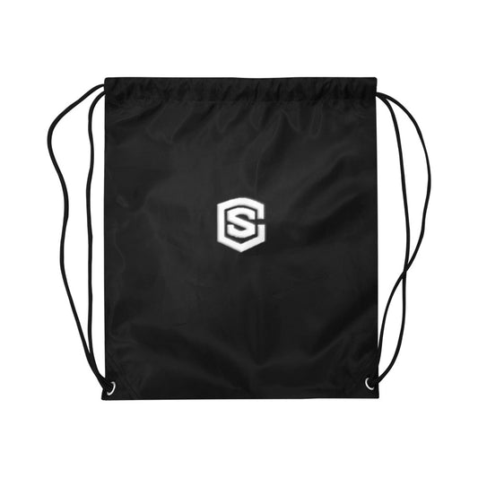 Black Drawstring Bags Large With White Logo Drawstring Bags (Model 1604) (Large)