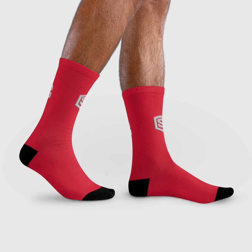 Red Sublimation Crew Socks (EU) Silver Logo