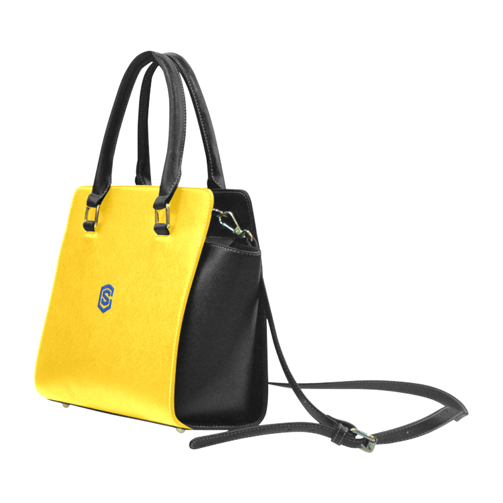 YELLOW RIVET SHOULDER HANDBAG blue logo Rivet Shoulder Handbag (Model 1645)