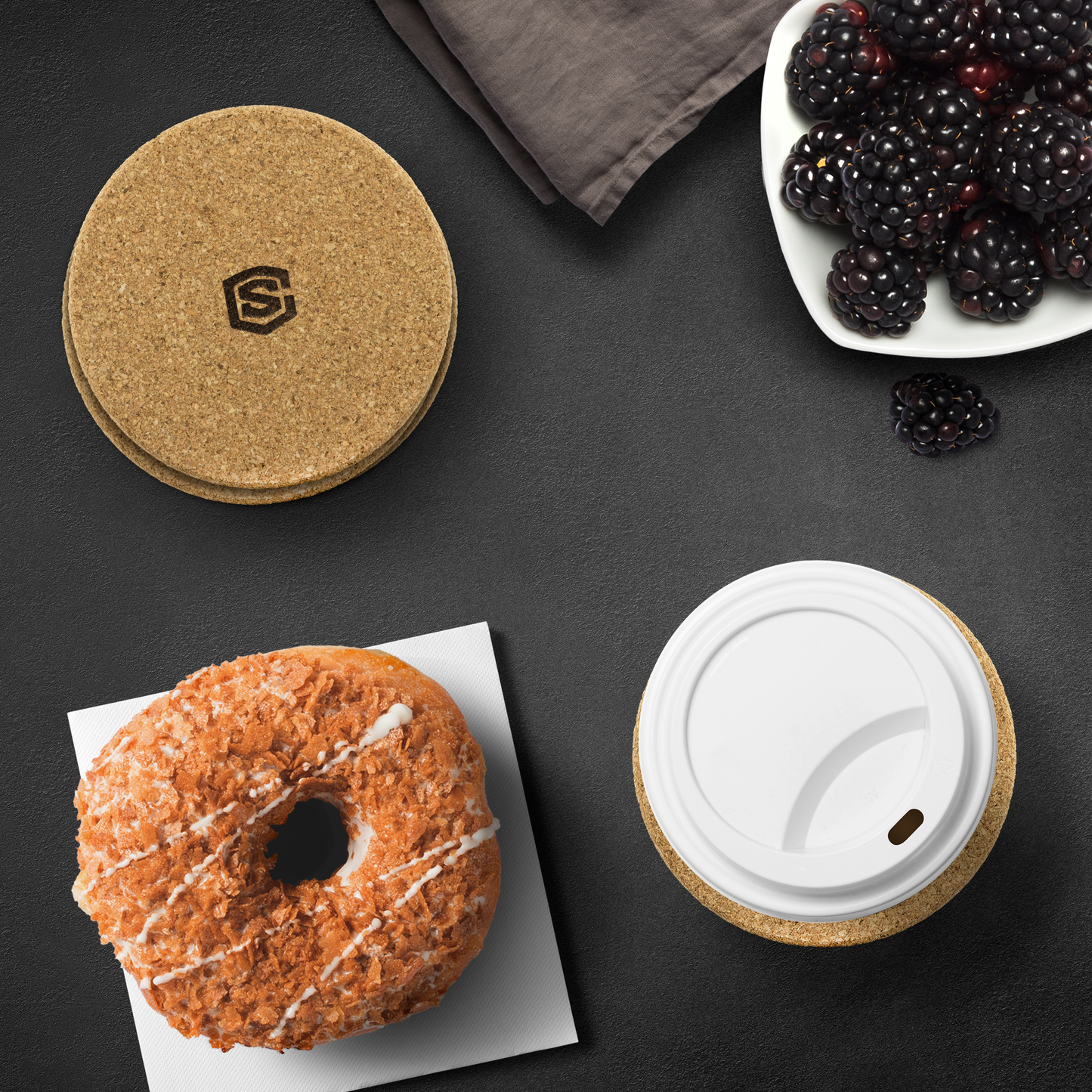 Round Cork Coaster WITH BLACK LOGO