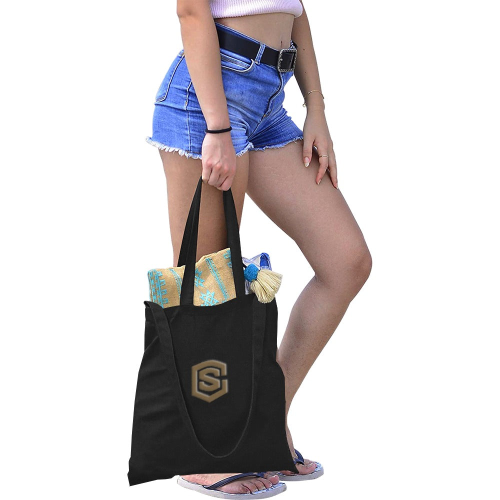 Black All Over Print Canvas Tote Bag With Brown Logo All Over Print Canvas Tote Bag(Model1698)(Medium)