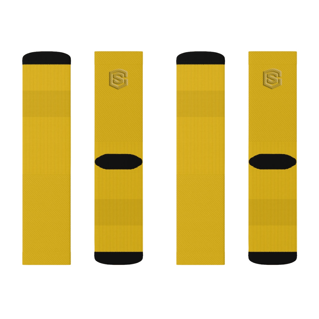 Yellow Sublimation Socks Gold Logo