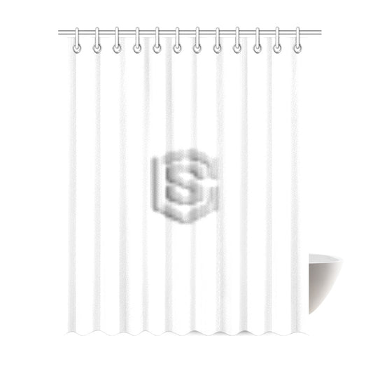 White Shower Curtain 69"x84" with Silver Logo Shower Curtain 69"x84"