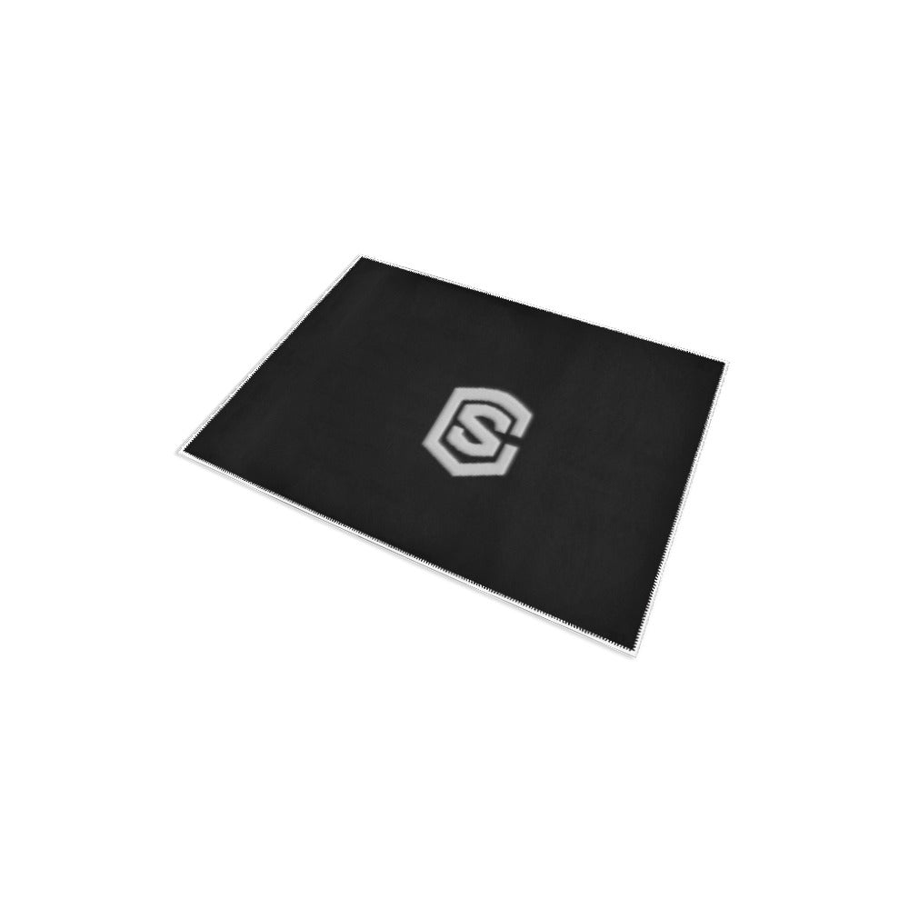 Black Area Rug 2.6' x 1.7' with Silver Logo Area Rug 2.6' x 1.7'