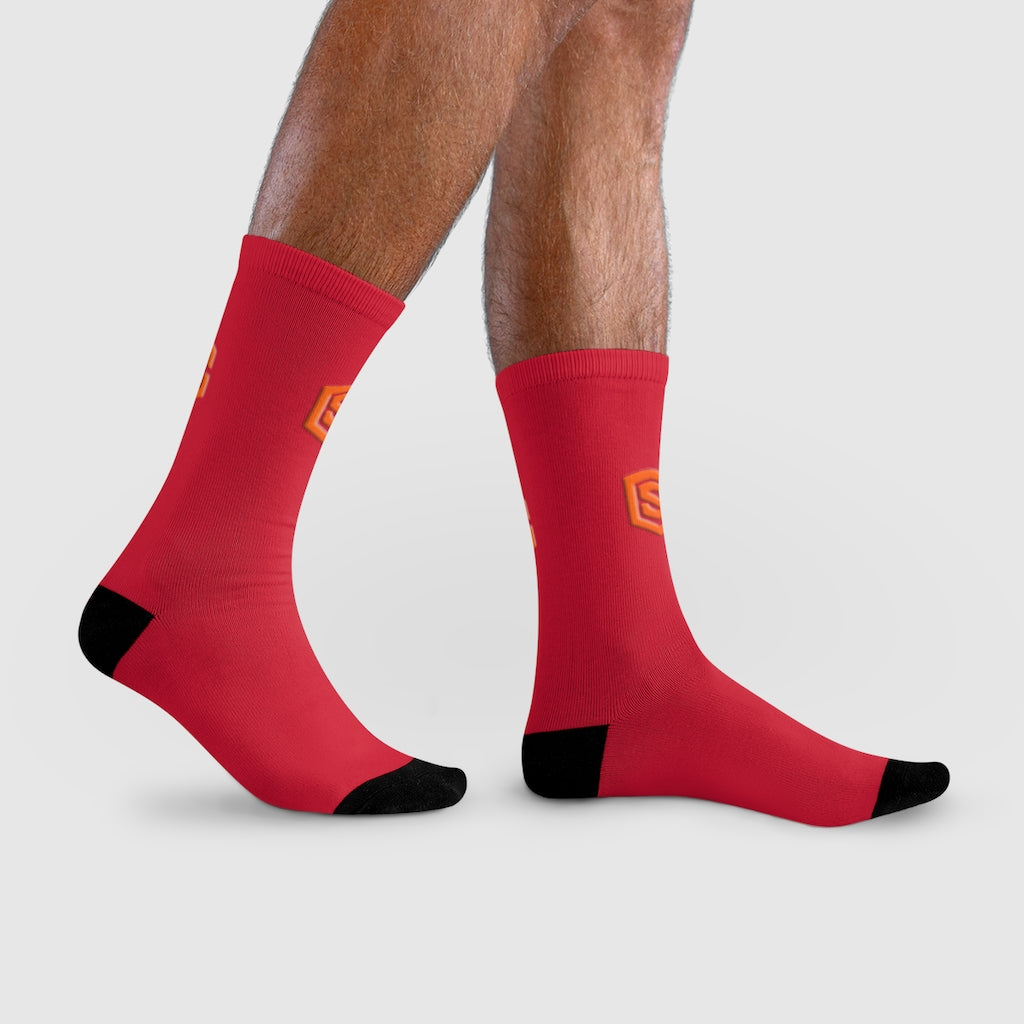 Red Sublimation Crew Socks (EU) Orange Logo