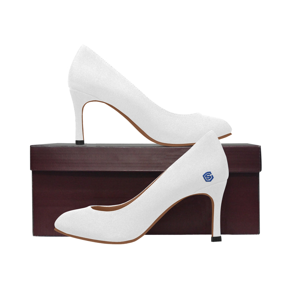 WHITE Women's High Heels blue logo Women's High Heels (Model 048)