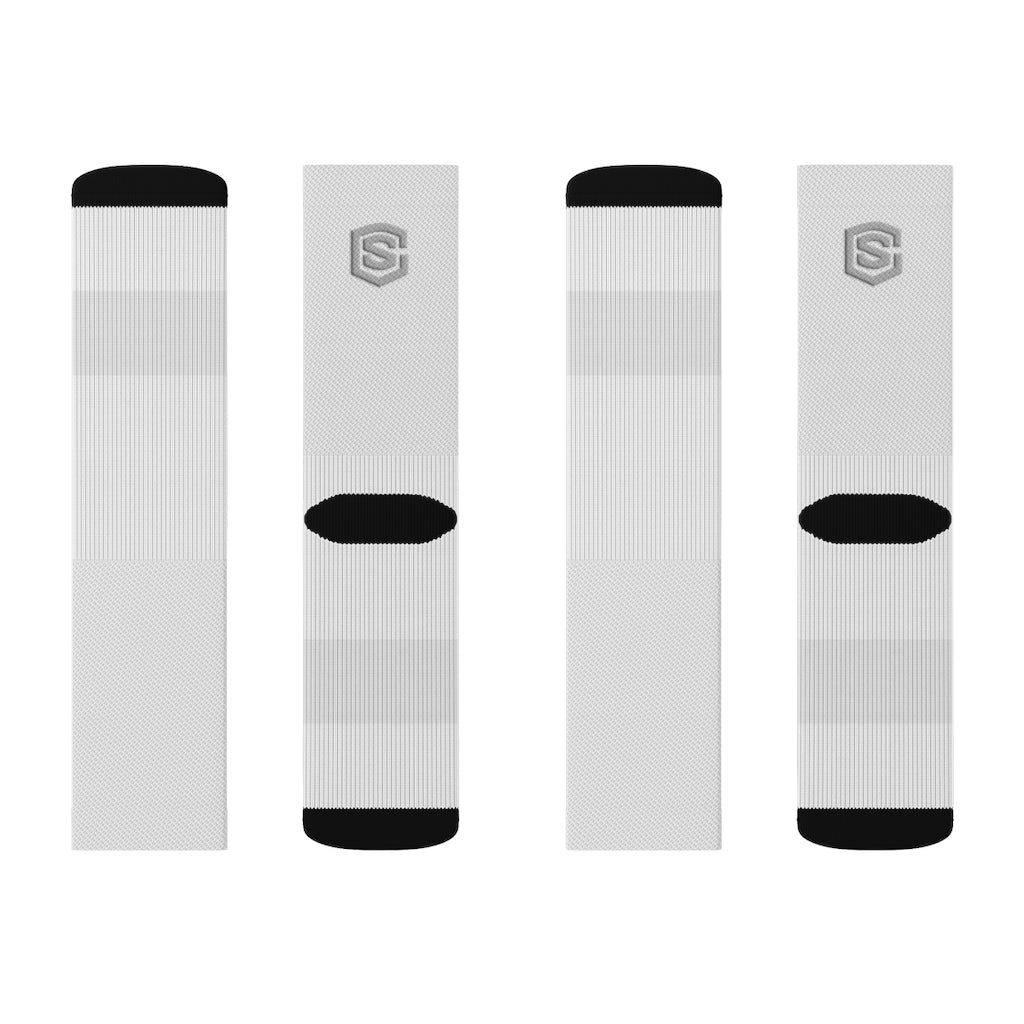 White Sublimation Socks Silver Logo