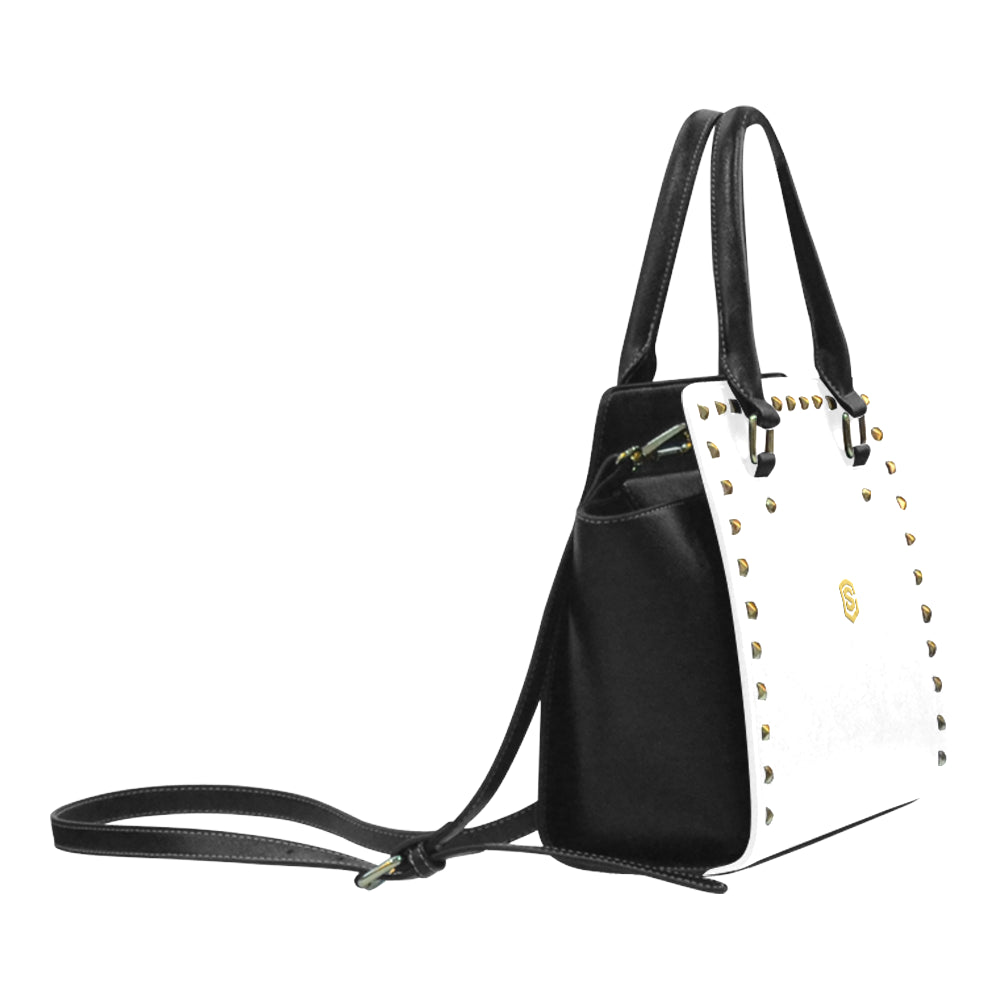 WHITE RIVET SHOULDER HANDBAG gold logo Rivet Shoulder Handbag (Model 1645)