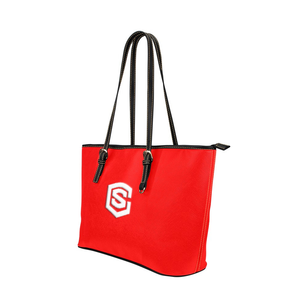 RED Leather Tote Bag WITH WHITE LOGO Leather Tote Bag (Model 1651) (Big)