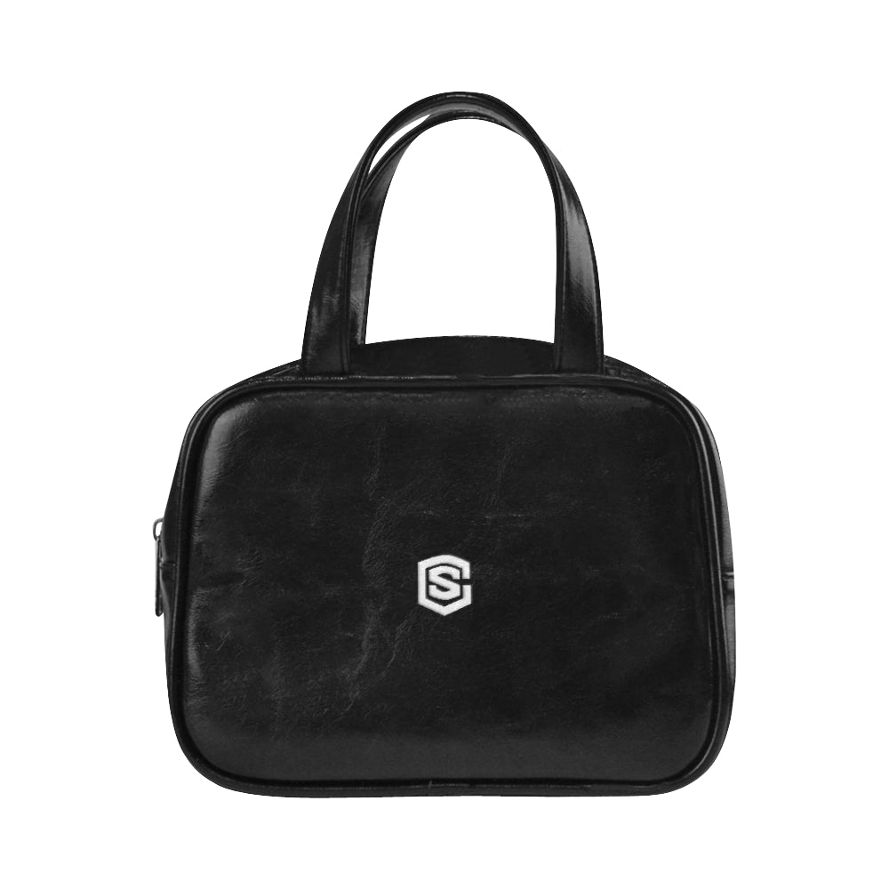 BLACK LEATHER TOP HANDLE HANDBAG white logo Leather Top Handle Handbag (Model 1662)