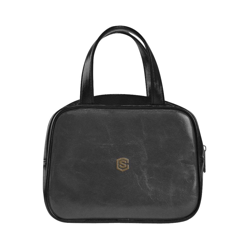 BLACK LEATHER TOP HANDLE HANDBAG brown logo Leather Top Handle Handbag (Model 1662)