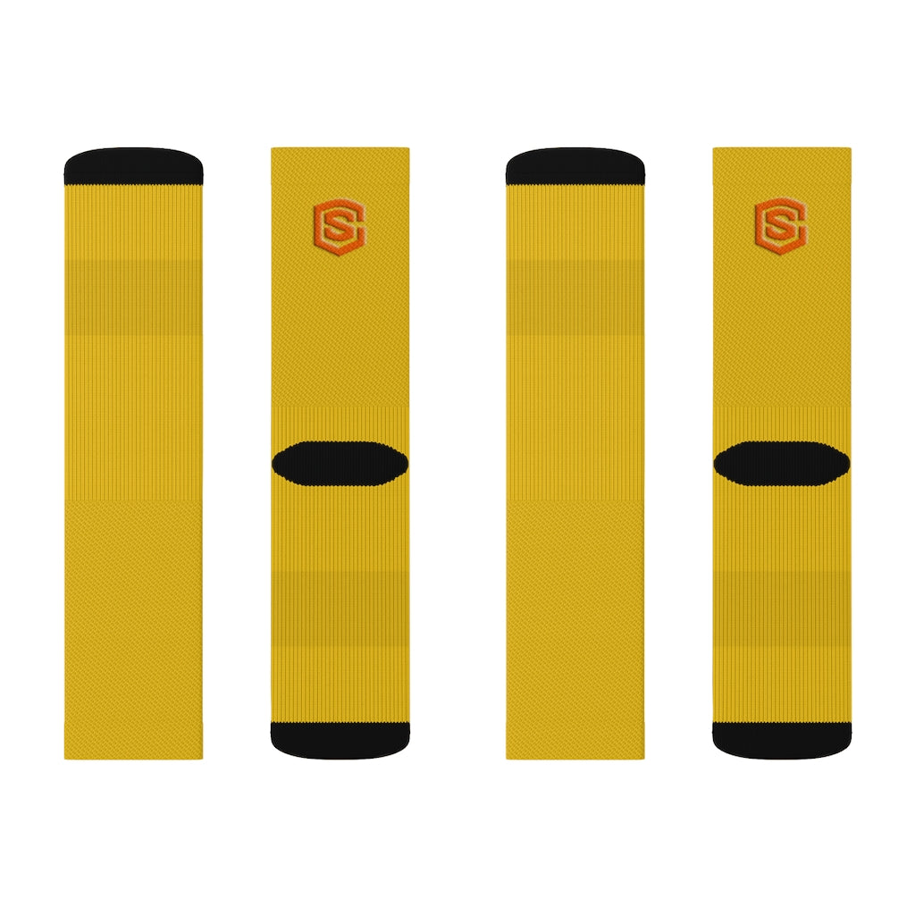 Yellow Sublimation Socks Orange Logo