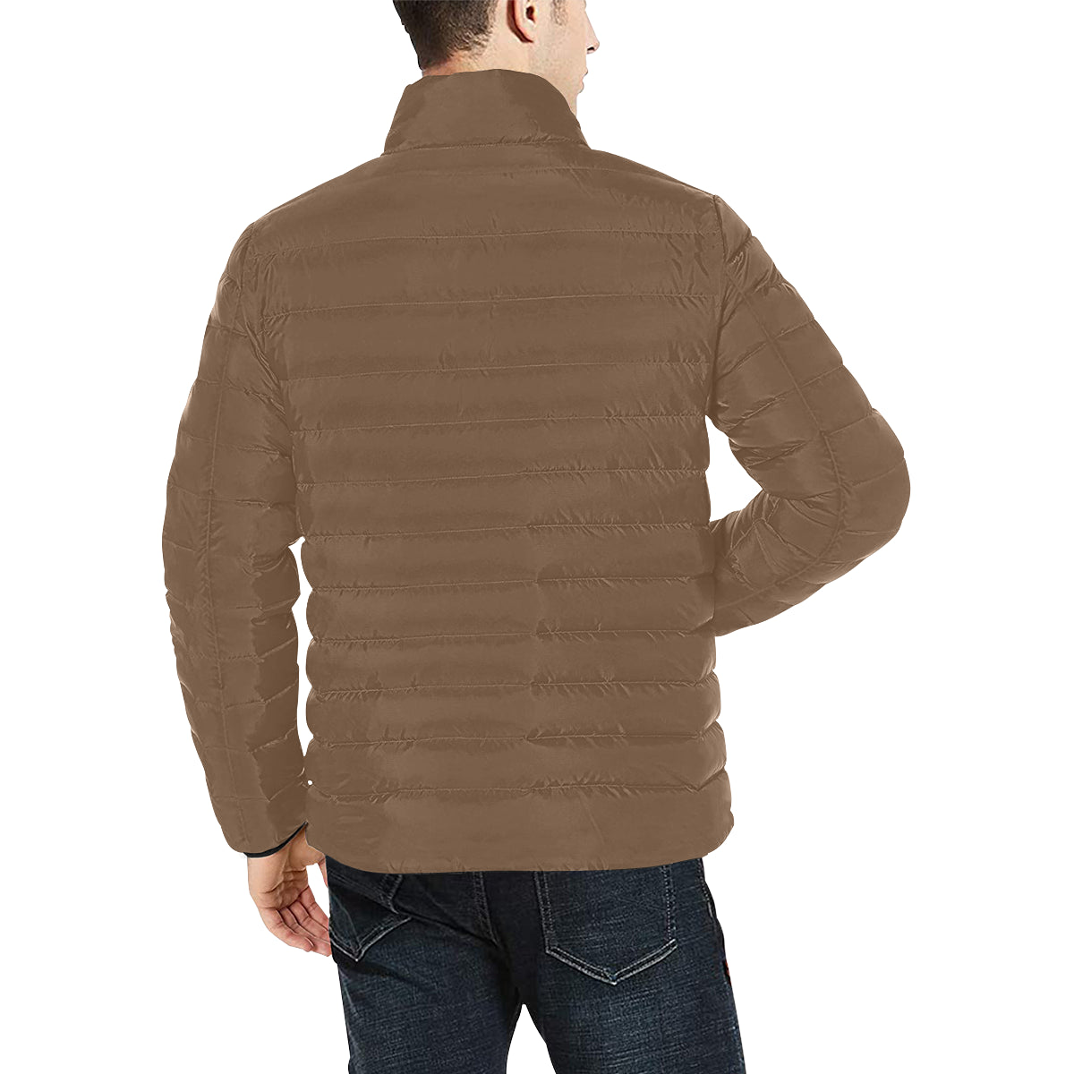Yellow Logo Men's Stand Collar Padded Jacket (Model H41)