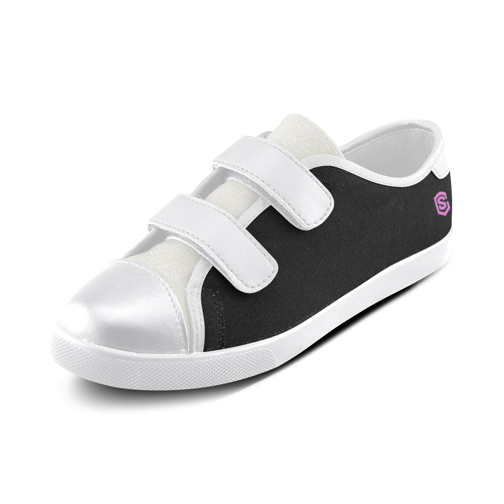BLACK CANVAS KID SHOESpink logo Velcro Canvas Kid's Shoes (Model 008)